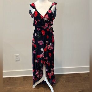 Women’s Express Floral Maxi Dress Ruffle Spaghetti Straps Adjustable NWT XS